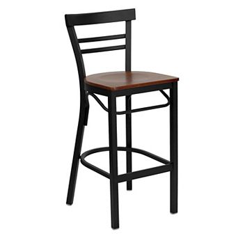 Emma and Oliver Two-Slat Ladder Back Metal Dining Barstool - Mahogany Wood Seat