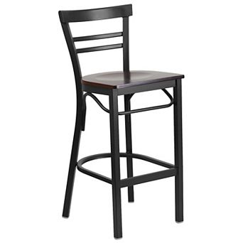 Emma and Oliver Two-Slat Ladder Back Metal Dining Barstool - Mahogany Wood Seat