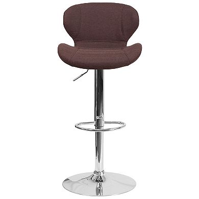 Emma and Oliver Red Vinyl Adjustable Height Curved Back Barstool