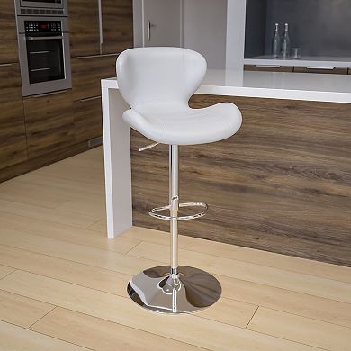 Emma and Oliver Red Vinyl Adjustable Height Curved Back Barstool