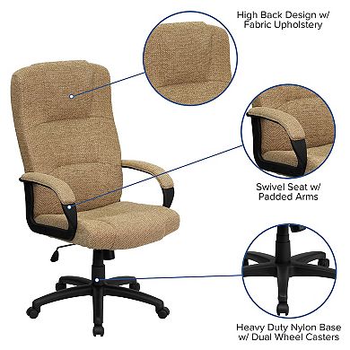 Emma and Oliver High Back Beige Fabric Executive Swivel Office Chair with Arms