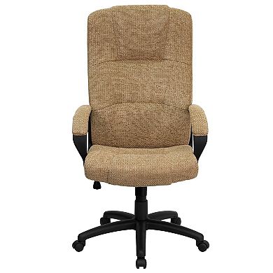 Emma and Oliver High Back Beige Fabric Executive Swivel Office Chair with Arms