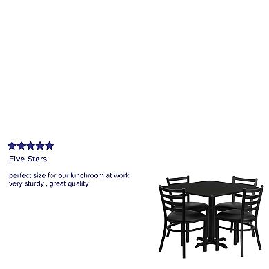 Emma and Oliver 36SQ Walnut Table Set-X-Base & 4 Ladder Back Chairs,Black Seat