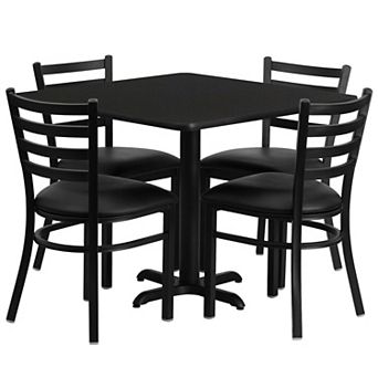 Emma and Oliver 36SQ Mahogany Table Set-X-Base & 4 Ladder Back Chairs,Black Seat