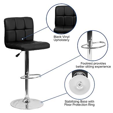 Emma and Oliver Black Quilted Vinyl Adjustable Height Barstool with Chrome Base