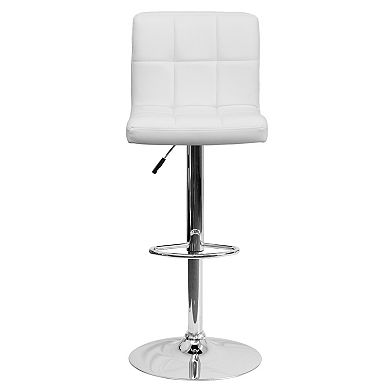 Emma and Oliver White Quilted Vinyl Adjustable Height Barstool with Chrome Base