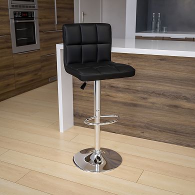Emma and Oliver Black Quilted Vinyl Adjustable Height Barstool with Chrome Base