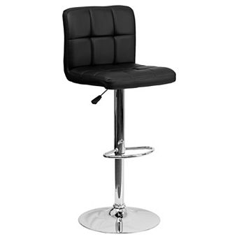Emma and Oliver Black Quilted Vinyl Adjustable Height Barstool with Chrome Base