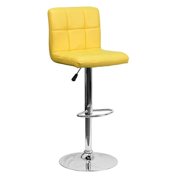 Emma and Oliver Black Quilted Vinyl Adjustable Height Barstool with Chrome Base - Yellow