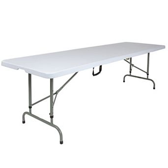 Emma and Oliver 8-Foot Height Adjustable Bi-Fold Granite White Plastic Folding Table with Handle