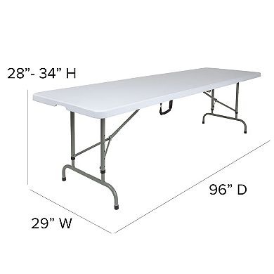 Emma and Oliver 8-Foot Height Adjustable Bi-Fold Granite White Plastic Folding Table with Handle