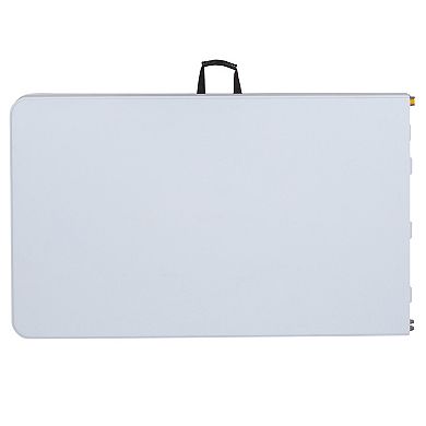 Emma and Oliver 8-Foot Height Adjustable Bi-Fold Granite White Plastic Folding Table with Handle