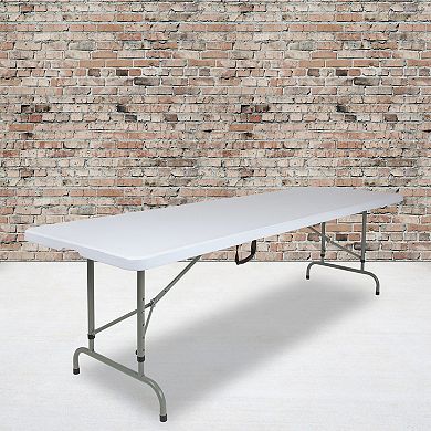 Emma and Oliver 8-Foot Height Adjustable Bi-Fold Granite White Plastic Folding Table with Handle