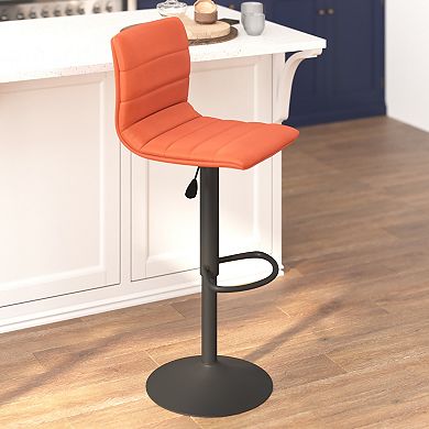 Emma and Oliver White Vinyl Adjustable Height Barstool - Horizontal Stitch Back
