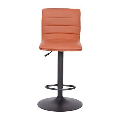 Emma and Oliver White Vinyl Adjustable Height Barstool - Horizontal Stitch Back