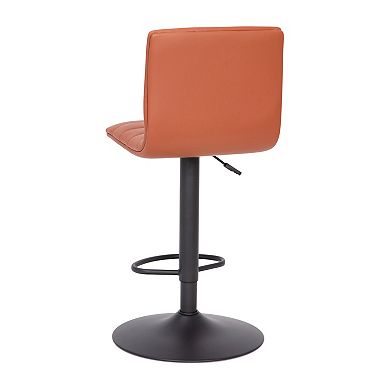 Emma and Oliver White Vinyl Adjustable Height Barstool - Horizontal Stitch Back