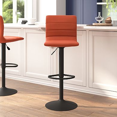Emma and Oliver White Vinyl Adjustable Height Barstool - Horizontal Stitch Back