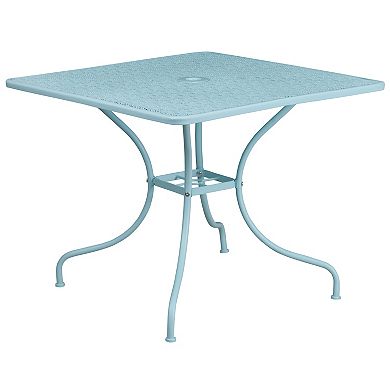 Emma and Oliver Commercial Grade 35.5" Square Black Patio Table Set-4 Round Back Chairs