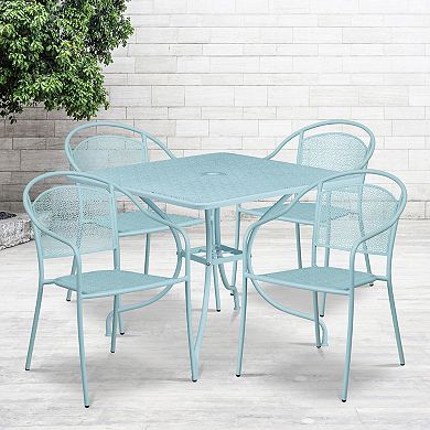 Emma and Oliver Commercial Grade 35.5" Square Black Patio Table Set-4 Round Back Chairs