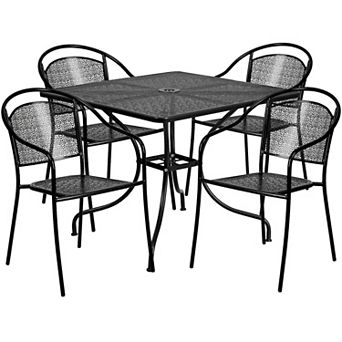 Emma and Oliver Commercial Grade 35.5" Square Black Patio Table Set-4 Round Back Chairs