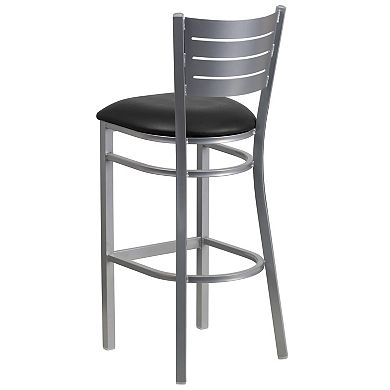 Emma and Oliver Silver Slat Back Metal Barstool, Walnut Wood Seat