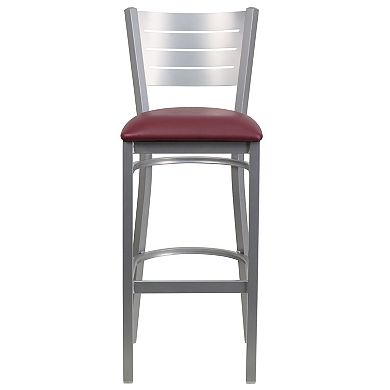 Emma and Oliver Silver Slat Back Metal Barstool, Walnut Wood Seat