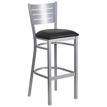 Emma and Oliver Silver Slat Back Metal Barstool, Walnut Wood Seat