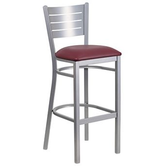 Emma and Oliver Silver Slat Back Metal Barstool, Walnut Wood Seat