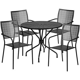 Emma and Oliver Commercial Grade 35.25" Round Coral Patio Table Set-4 Square Back Chairs