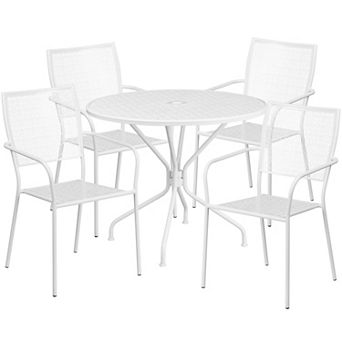 Emma and Oliver Commercial Grade 35.25" Round Coral Patio Table Set-4 Square Back Chairs