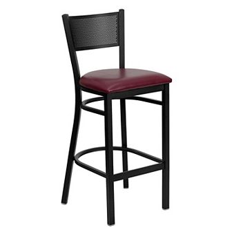 Emma and Oliver Black Metal Grid Back Barstool, Walnut Wood Seat