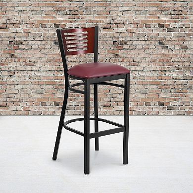 Emma and Oliver Slat Back Metal Dining Barstool, Walnut Back & Seat