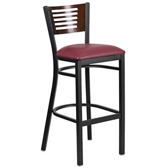 Emma and Oliver Slat Back Metal Dining Barstool, Walnut Back & Seat