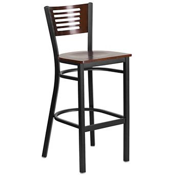 Emma and Oliver Slat Back Metal Dining Barstool, Walnut Back & Seat
