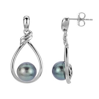 PearLustre by Imperial Sterling Silver Tahitian Cultured Pearl Twist Tear Drop Earrings