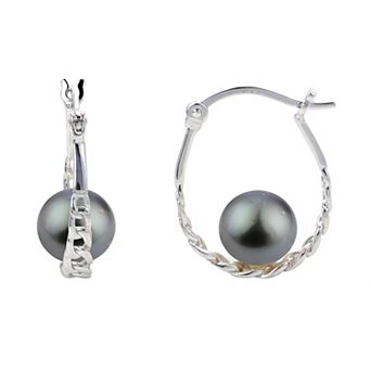 PearLustre by Imperial Sterling Silver Tahitian Cultured Pearl Hoop Earrings