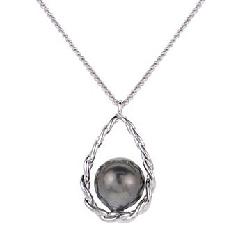 PearLustre by Imperial Sterling Silver Black Tahitian Cultured Pearl Tear Drop Pendant Necklace