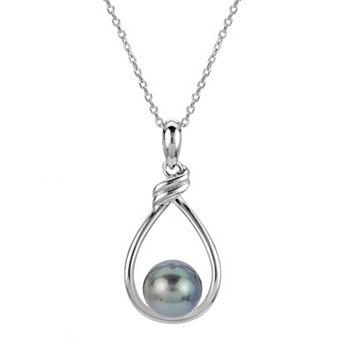 PearLustre by Imperial Sterling Silver Tahitian Cultured Pearl Twist Tear Drop Pendant Necklace