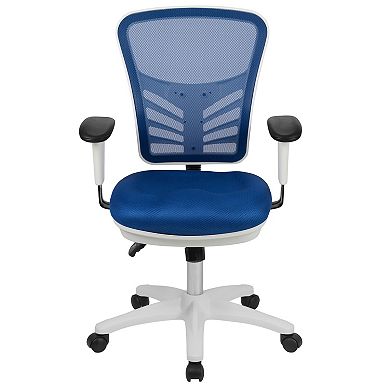 Emma and Oliver Mid-Back Black Mesh/White FrameMultifunction Ergonomic Office Chair with Arms