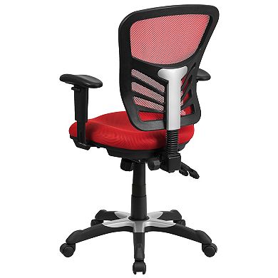 Emma and Oliver Mid-Back Black Mesh/White FrameMultifunction Ergonomic Office Chair with Arms