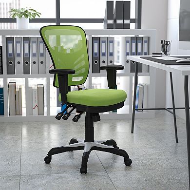 Emma and Oliver Mid-Back Black Mesh/White FrameMultifunction Ergonomic Office Chair with Arms