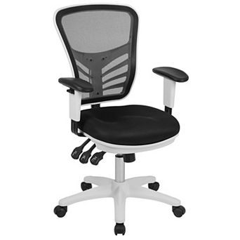 Emma and Oliver Mid-Back Black Mesh/White FrameMultifunction Ergonomic Office Chair with Arms