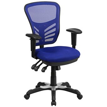 Emma and Oliver Mid-Back Black Mesh/White FrameMultifunction Ergonomic Office Chair with Arms