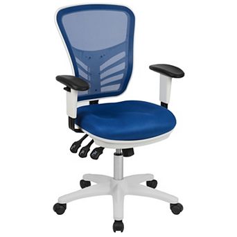 Emma and Oliver Mid-Back Black Mesh/White FrameMultifunction Ergonomic Office Chair with Arms