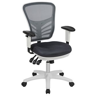 Emma and Oliver Mid-Back Black Mesh/White FrameMultifunction Ergonomic Office Chair with Arms