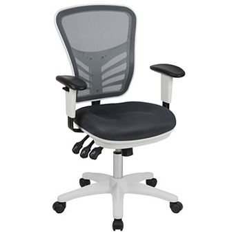 Emma and Oliver Mid-Back Black Mesh/White FrameMultifunction Ergonomic Office Chair with Arms