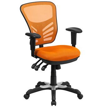 Emma and Oliver Mid-Back Black Mesh/White FrameMultifunction Ergonomic Office Chair with Arms