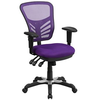 Emma and Oliver Mid-Back Black Mesh/White FrameMultifunction Ergonomic Office Chair with Arms