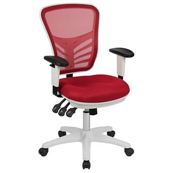 Emma and Oliver Mid-Back Black Mesh/White FrameMultifunction Ergonomic Office Chair with Arms