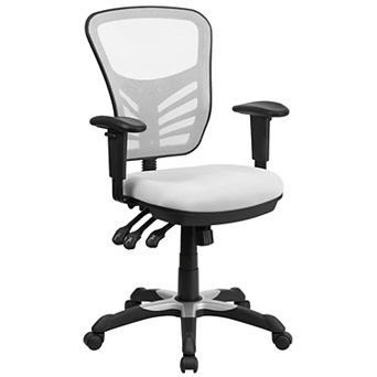 Emma and Oliver Mid-Back Black Mesh/White FrameMultifunction Ergonomic Office Chair with Arms